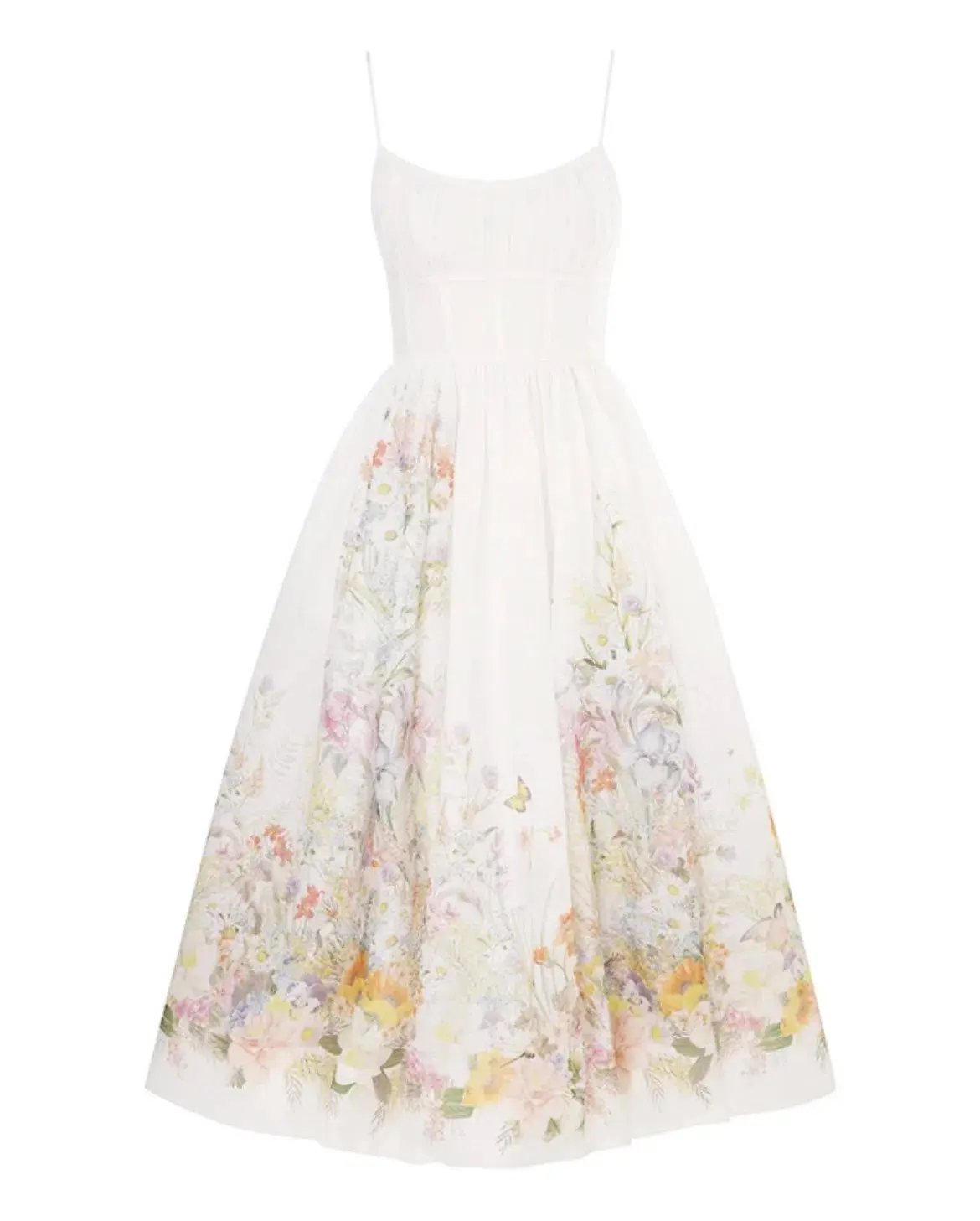 Zimmermann Natura Ruched Midi Dress Ivory Wild Flowers Size 1/Au 10 photo 2