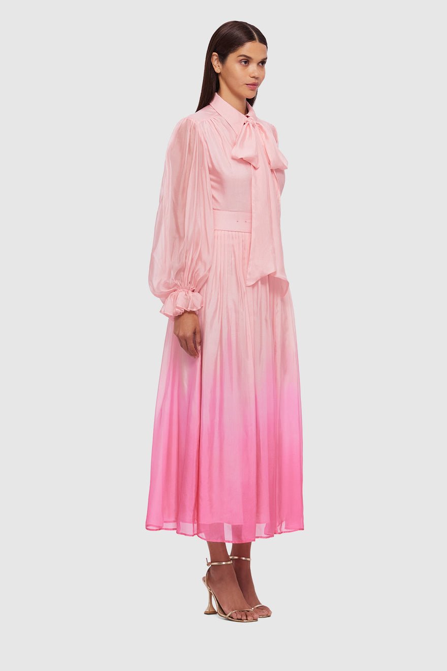 Leo Lin Cassie Tie Neck Midi Dress - Ombre Pink photo 4