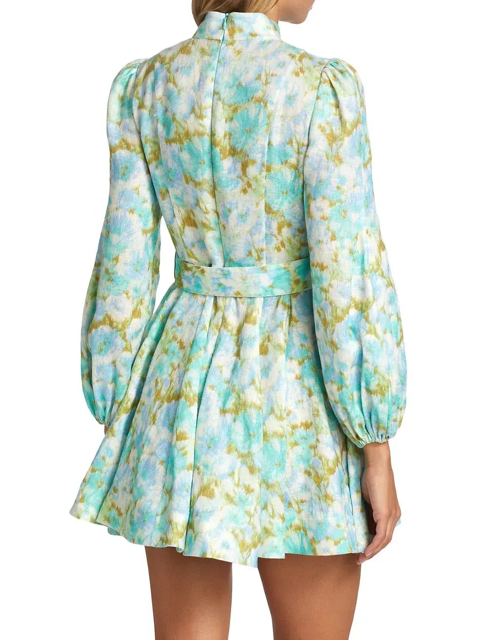 Zimmermann High Tide Buttoned Mini Dress Aqua Ikat Floral Size 1 /Au 10 photo 3
