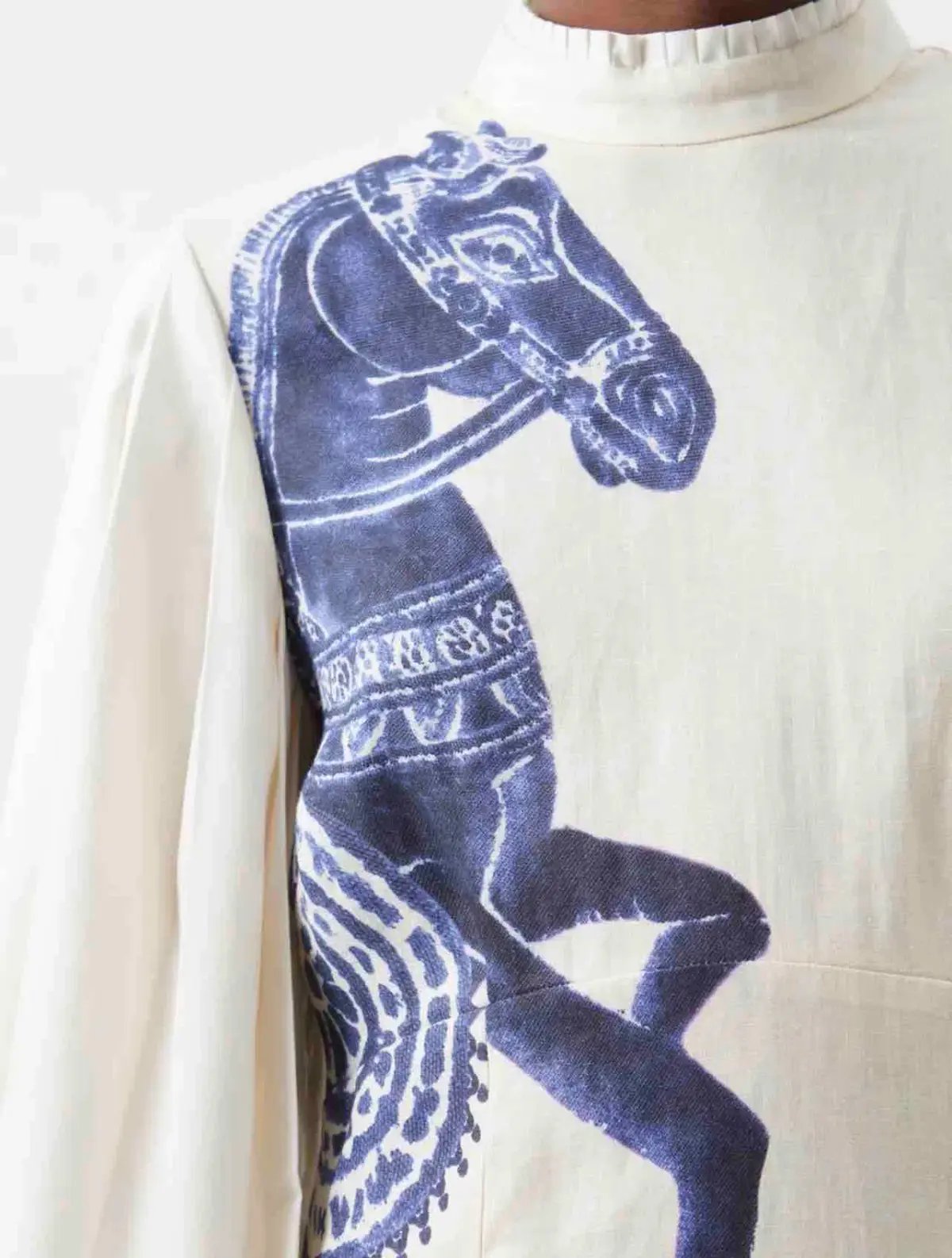 Alemais Rider Pleat Sleeve Midi Dress Cream/Blue Size 14 photo 4