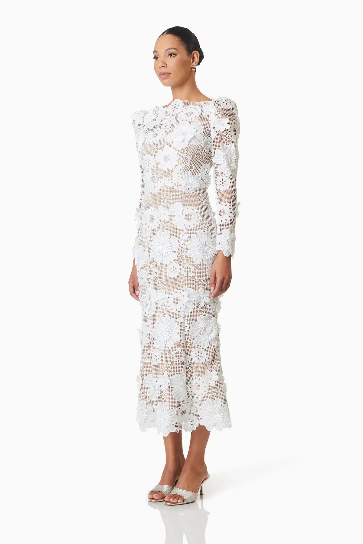 Elliatt Autumn Long Sleeve Midi Dress in White Size 10 photo 2