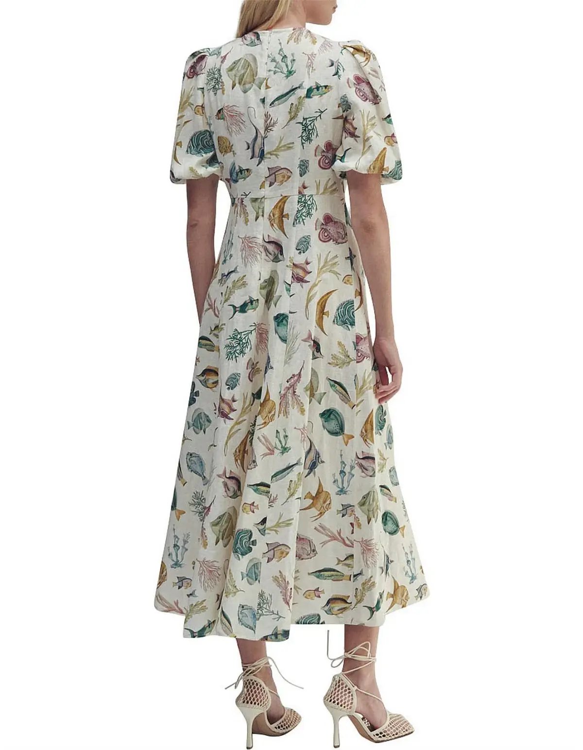 Alemais Wanda Linen Midi Dress Fish Underwater Size 10 photo 7