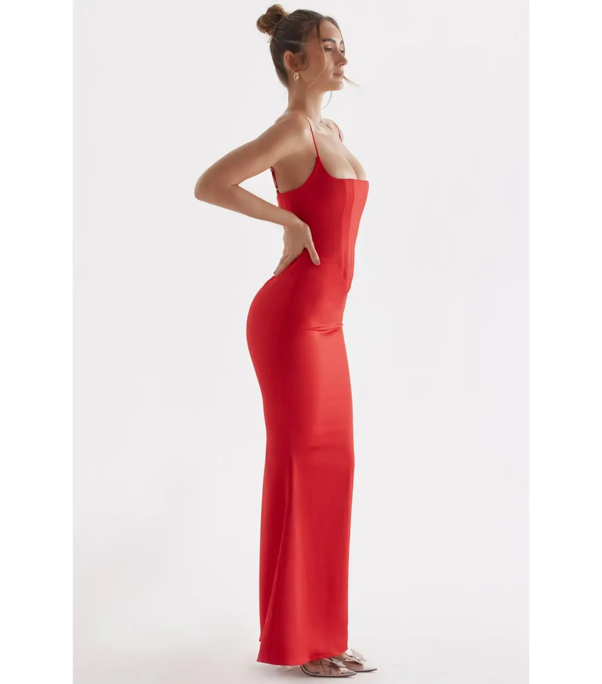House of CB Olivette Satin Corset Maxi Dress Red Rose Size AU 8 photo 2