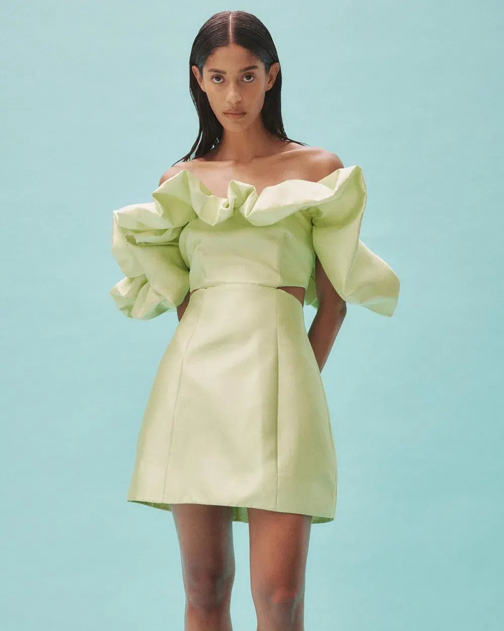 Alemais Suzi Off Shoulder Mini Dress in Green Size 10 photo 2
