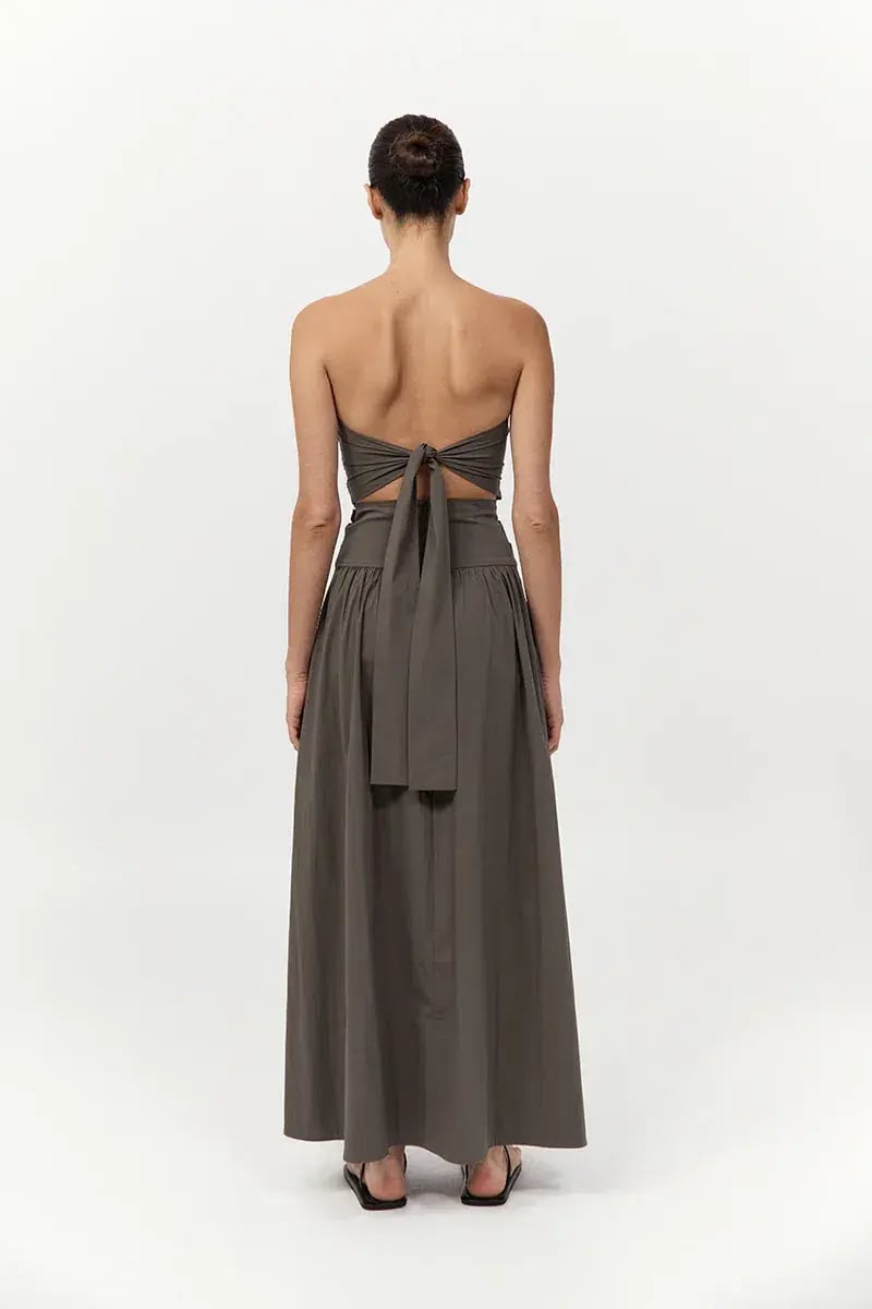 St. Agni Gathered Strapless Tie Back Maxi Dress in Khaki Size S/AU 8 photo 4