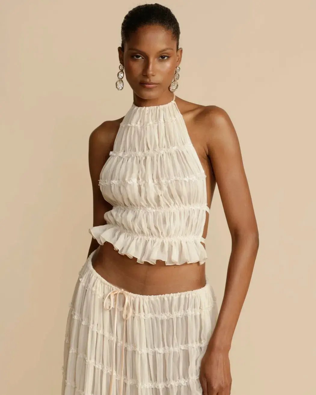 Arcina Ori Juliette Halter Top & Maxi Skirt Set Warm Cream Size S / AU 8 photo 4