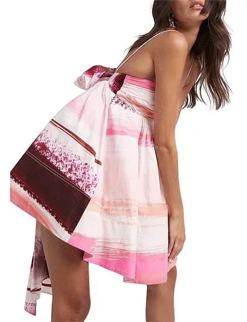 Aje Kasbah Sunset Stripe Ruched Bow Back Mini Dress Print Size 6 photo 5