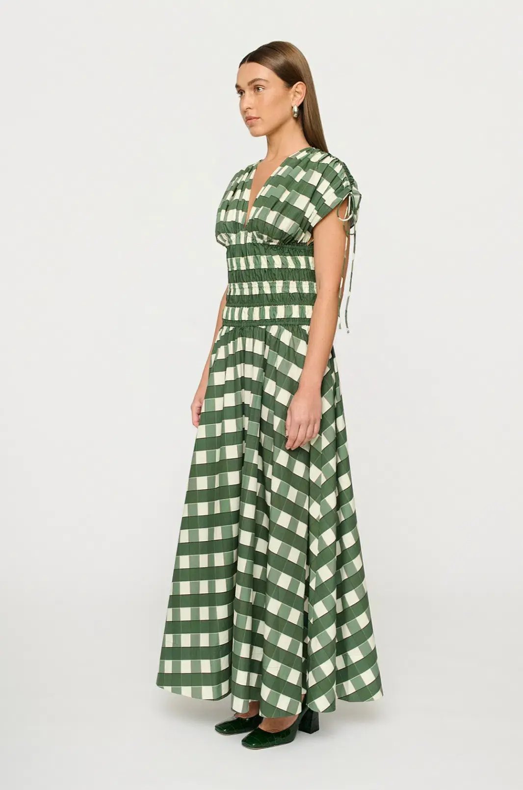 Clea Ottavia Maxi Dress Green Check Size 6/XS photo 3