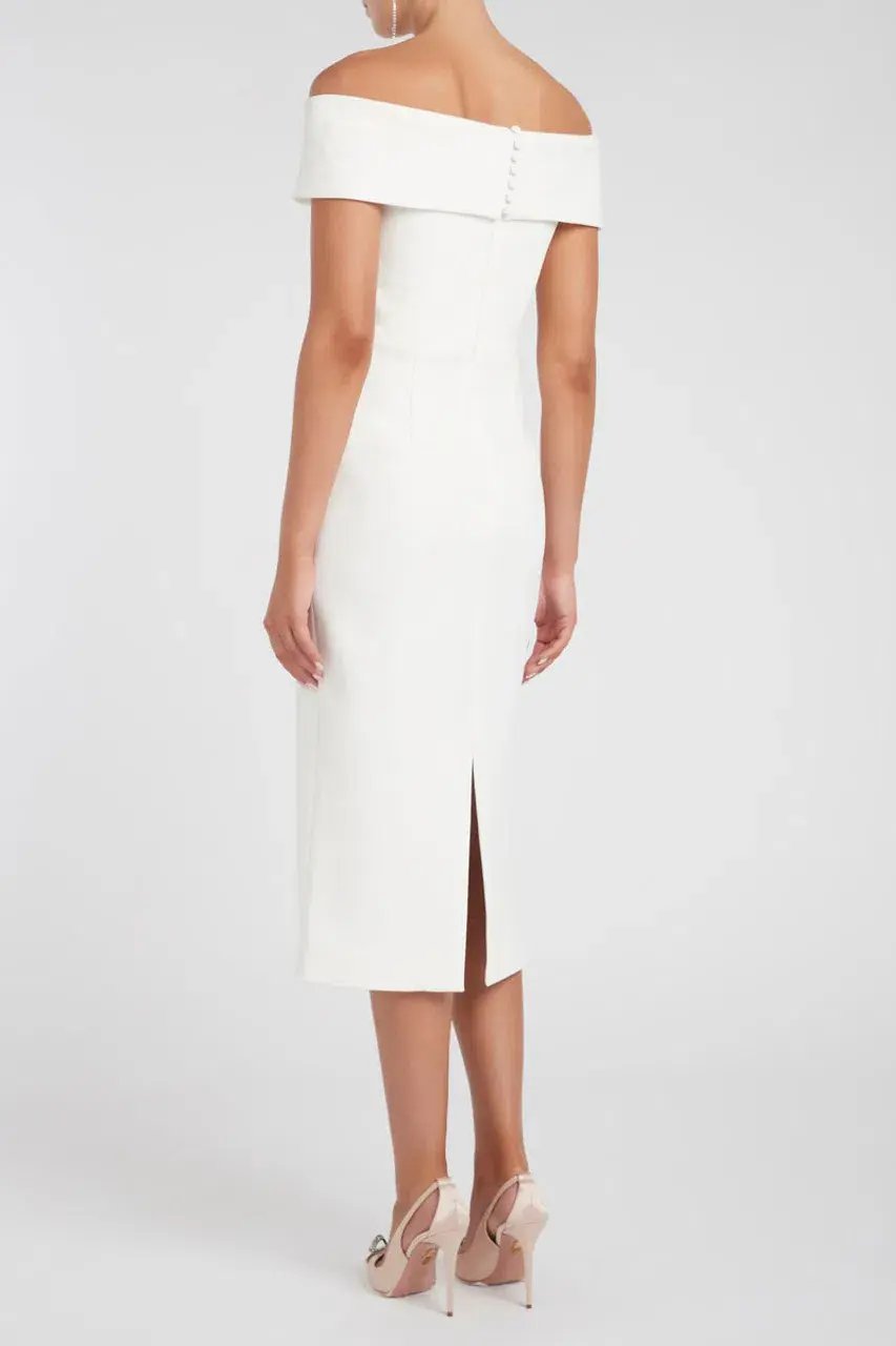 Rebecca Vallance Amore Off Shoulder Midi Dress Ivory Size 6 photo 2