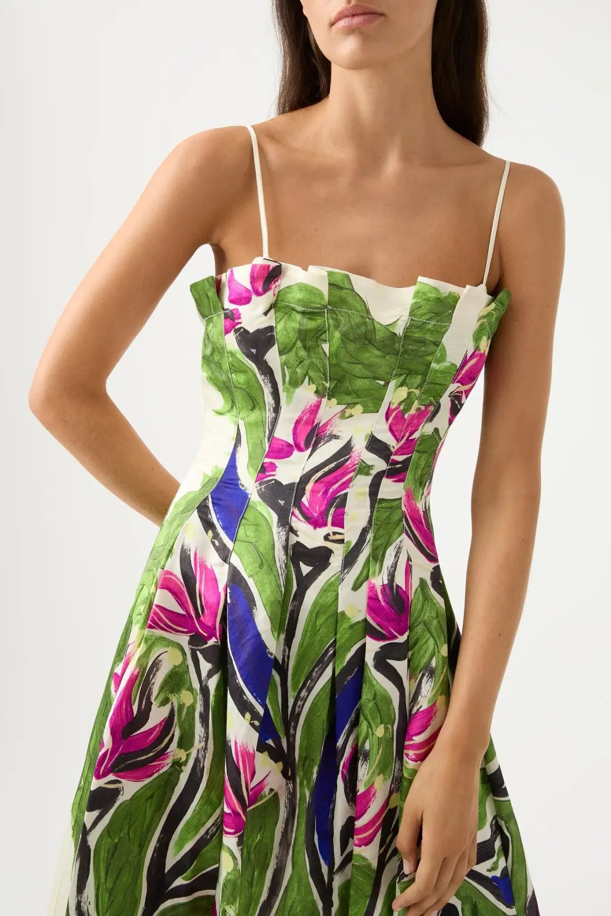 Aje Paradiso Green Floral Cinched Midi Dress Native Gumnut Floral Size 14 photo 5