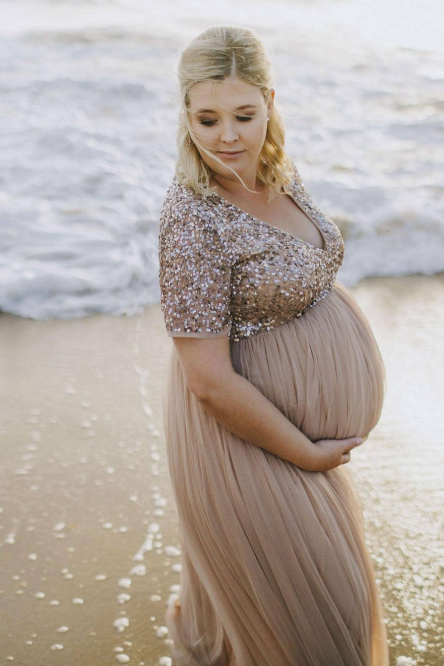 ASOS Design Maya Maternity Short Sleeve Tulle Maxi With Sequins photo 2