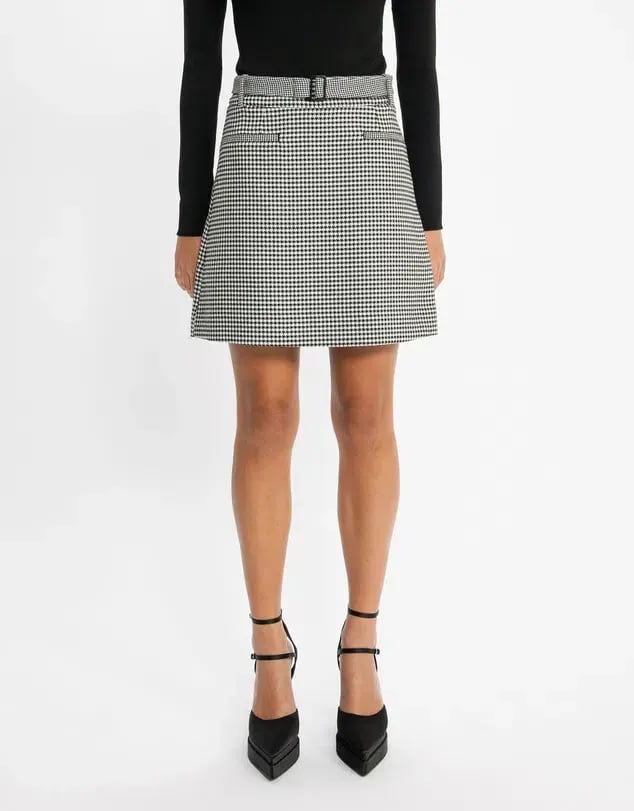 Cue Houndstooth Collared Peplum Jacket & A-Line Mini Skirt Power Suit Size 8 & 10 photo 5