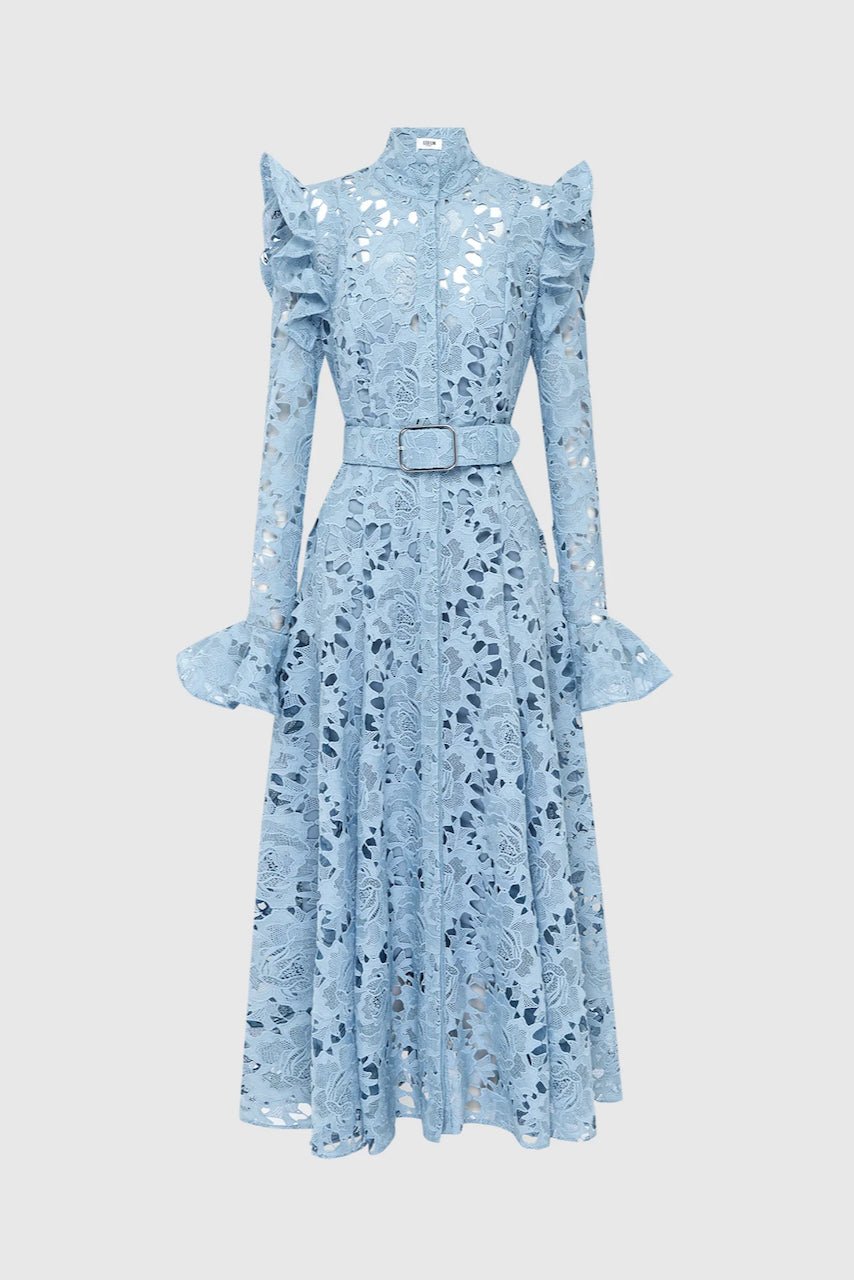 LEO LIN ALIYAH LACE BUTTERFLY SLEEVE MIDI DRESS - POWDER BLUE photo 7