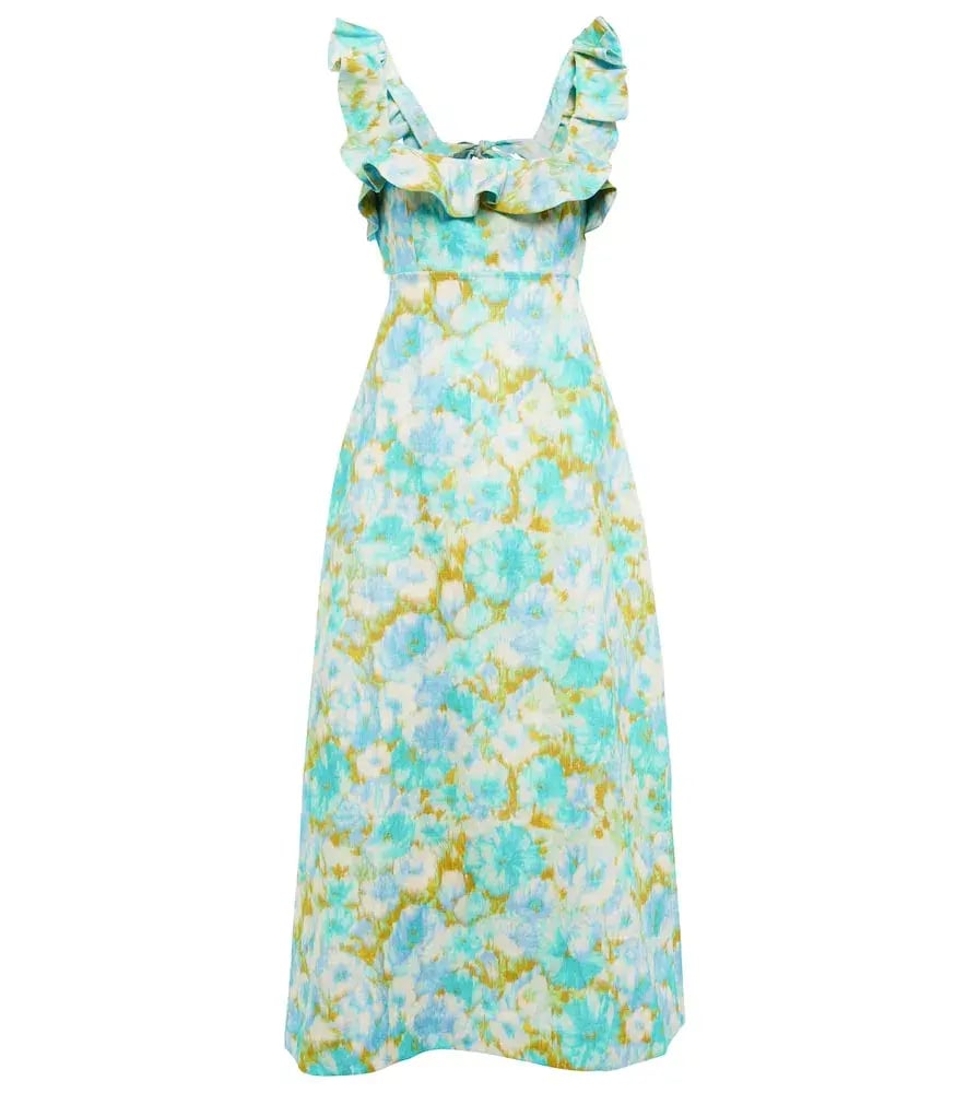 Zimmermann High Tide Frilled Midi Dress Aqua Ikat Floral Size 4 / AU 16 photo 3