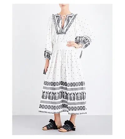 Zimmermann Divinity Midi Embroidered Linen Dress White/Black Size 0 / 8 AU photo 4