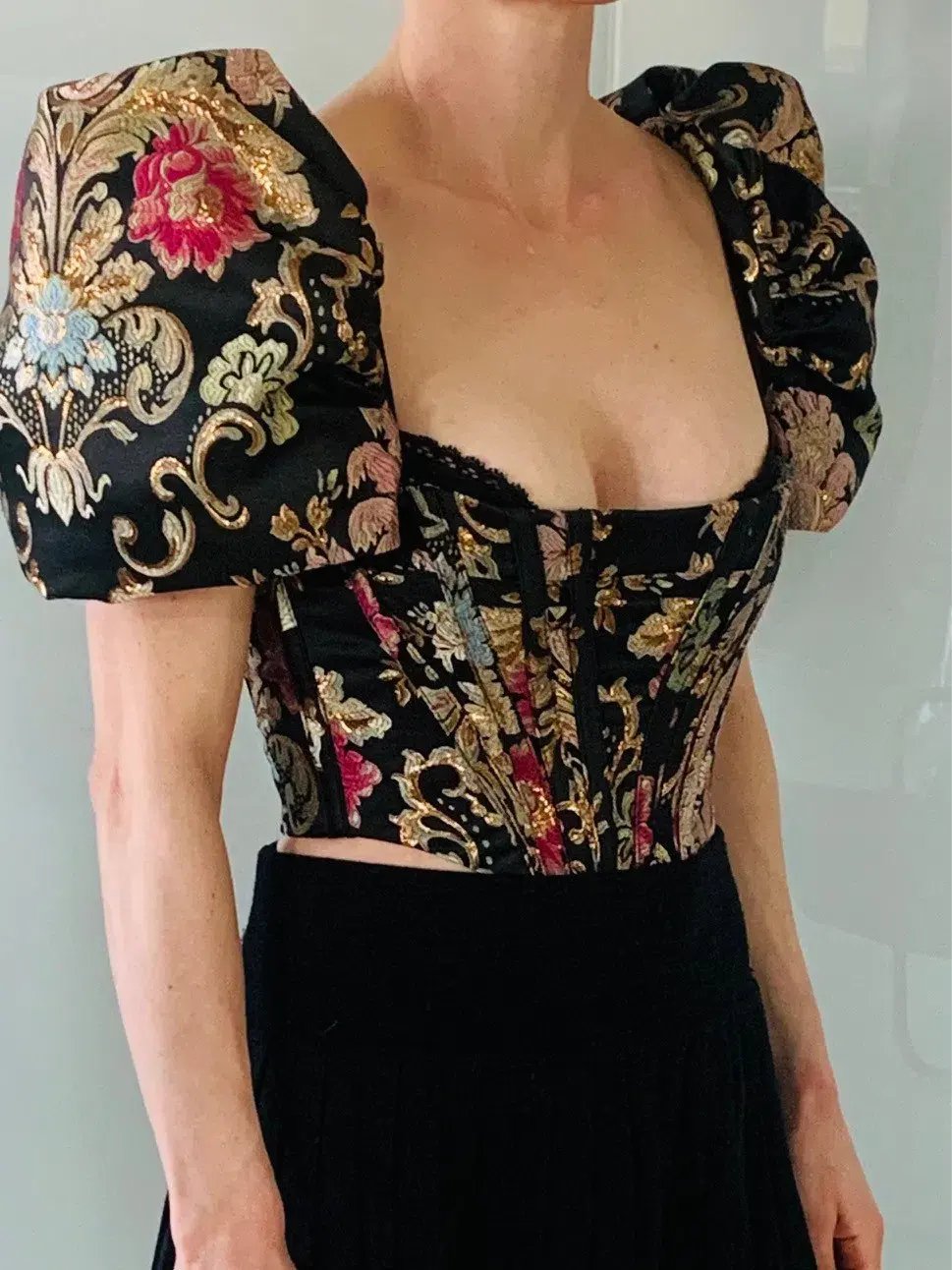 House CB Isabella Puff Sleeve Bustier Brocade Jacquard Size 6 photo 3