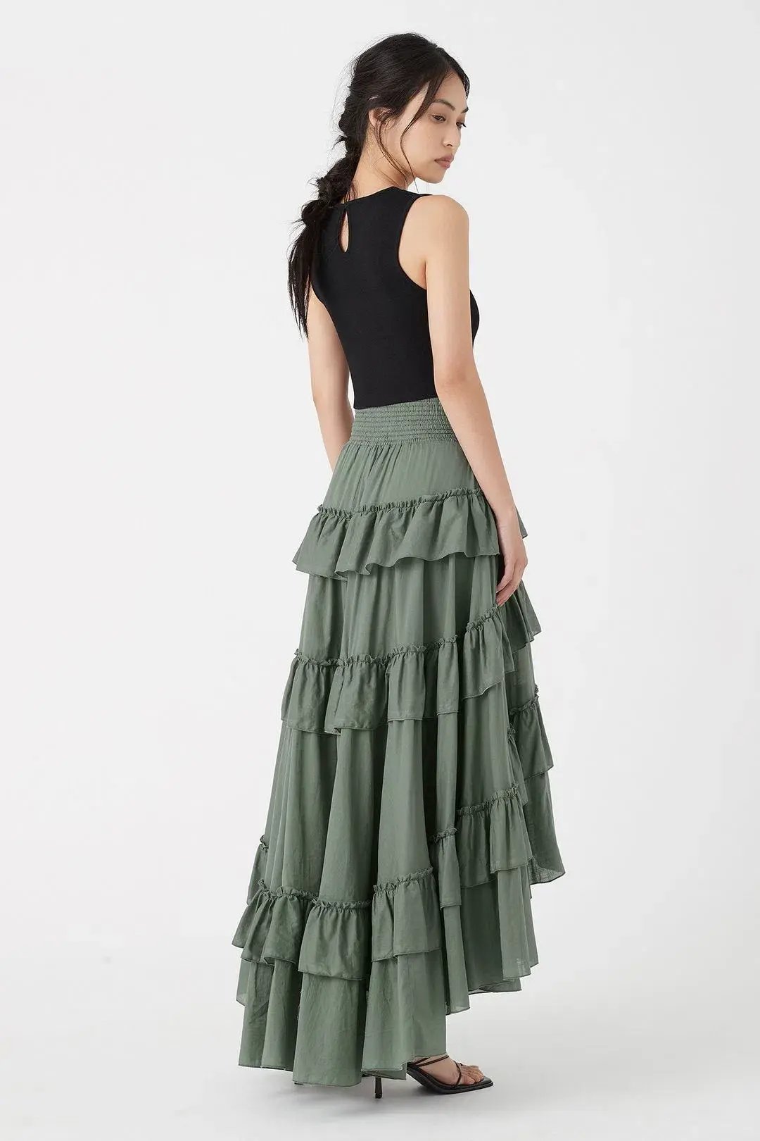 Aje Mimosa El Paso Tiered Maxi Skirt Green Size 8 photo 3