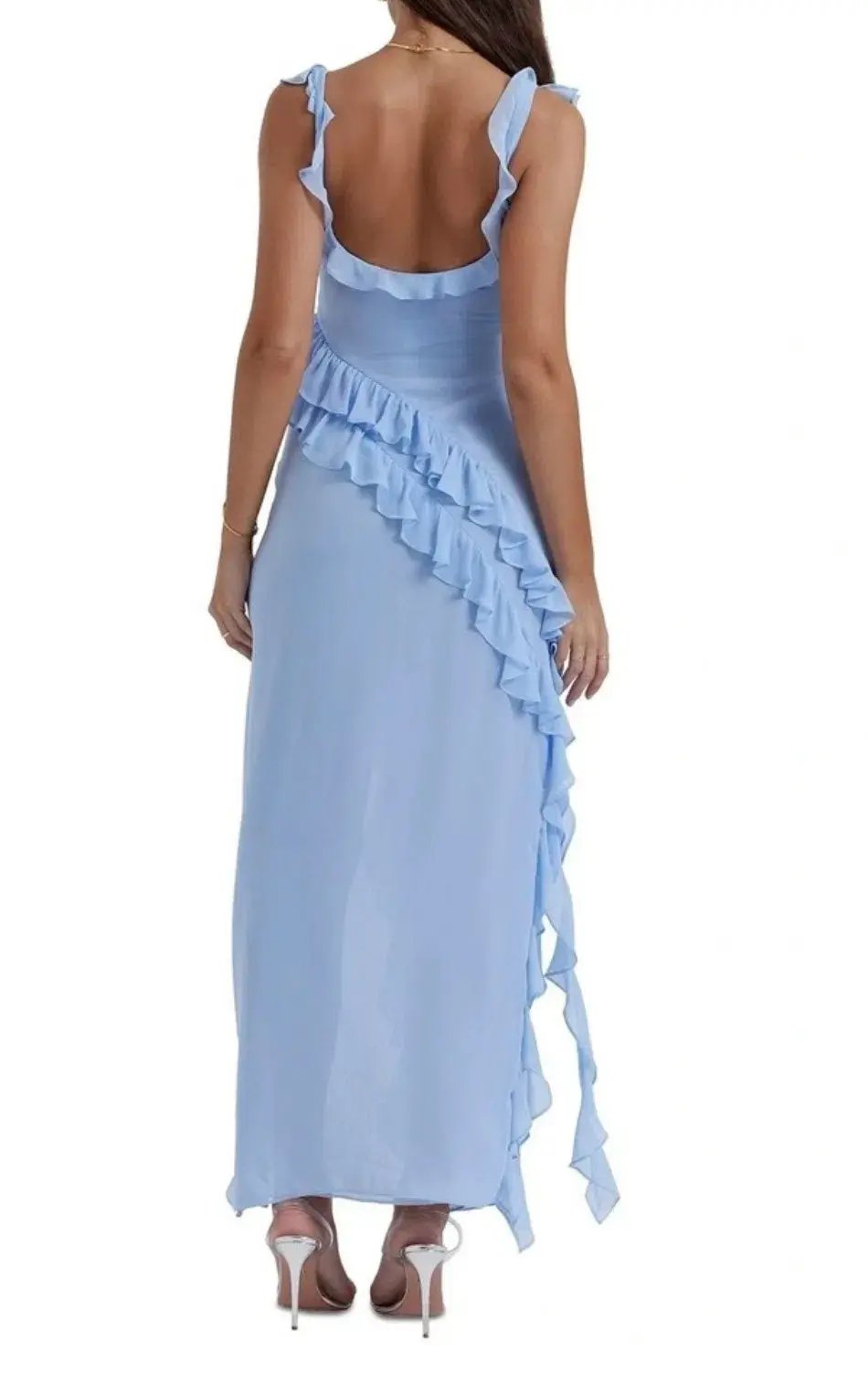 House of CB Ariela Ruffle Dress Blue Size 6 photo 4