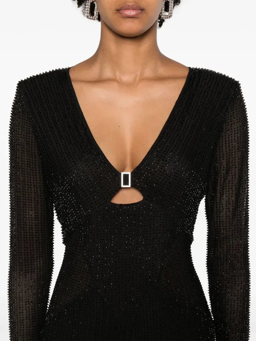 Self Portrait Beaded Mesh Midi Dress Black Size 10 photo 6