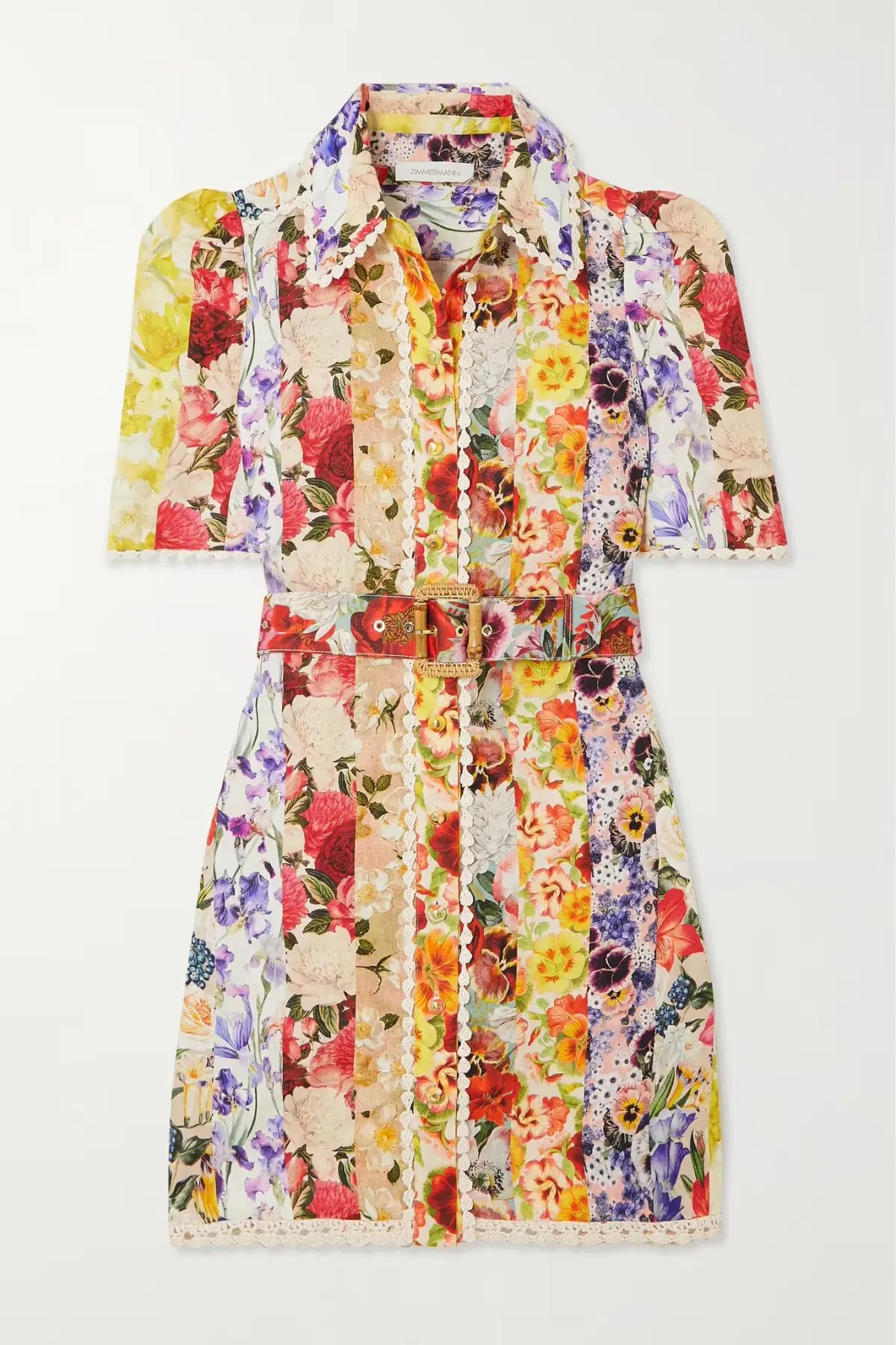 Zimmermann Wonderland Floral Shirt Dress Spliced Stripe Size 2 / Au 12 photo 3