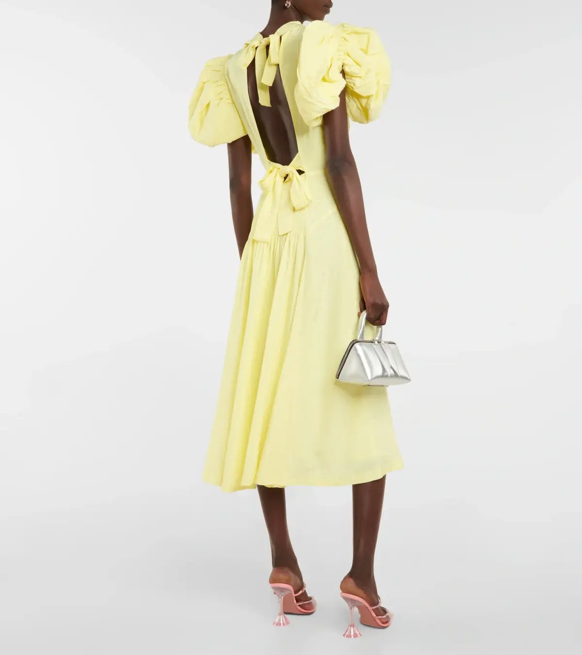 ROTATE Birger Christensen Midi Open Back Yellow Dress Size 8 photo 3