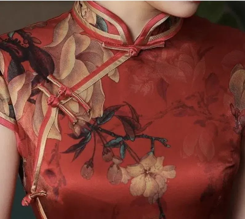 Beth & Brian Qipao 19 Mome Silk High End Long Qipao Mulberry Floral Size M / Au 8 photo 3