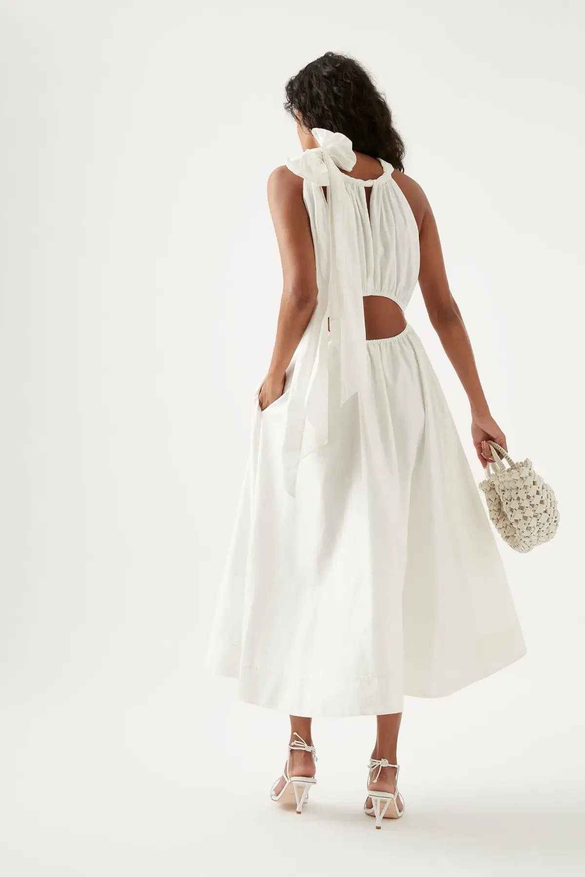 Aje Henriette Tie Strap Midi Dress Cutouts White Size 12 photo 3