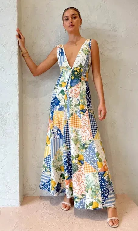 By Nicola Wavy Maxi Dress in Lemon Patchwork Print Size 6 photo 4