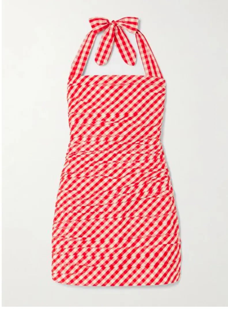 Bernadette Tippy Gingham Pleated Taffeta Halterneck Mini Dress Red Size 6 photo 3