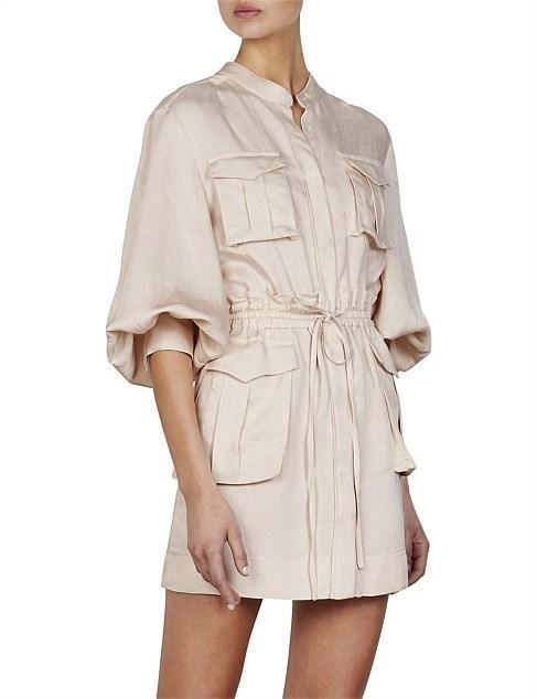 Shona Joy Ellington Balloon Sleeve Mini Dress Ecru Size 8 photo 6