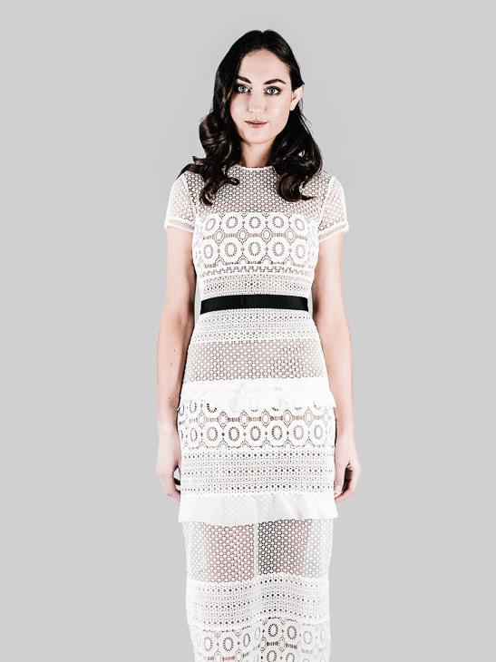 Self Portrait Oblique Lace Column Dress White Size 8 photo 2