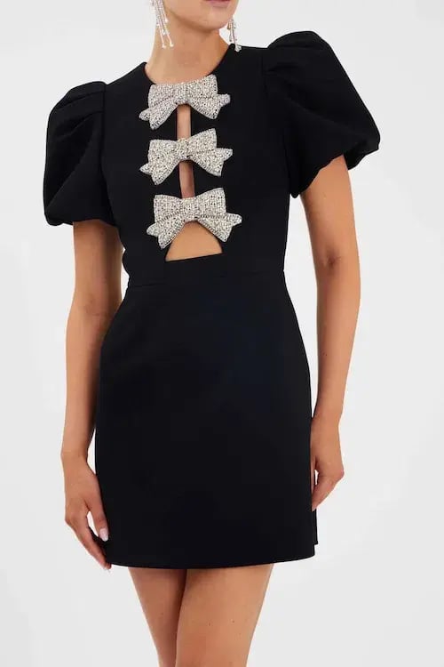 Rebecca Vallance Juliana Puff Sleeve Mini Dress Black Size 12 photo 4