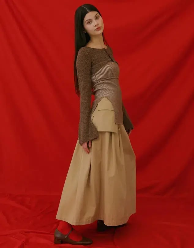 Find Me Now Cargo Pleated Maxi Skirt Beige Size 10 photo 2