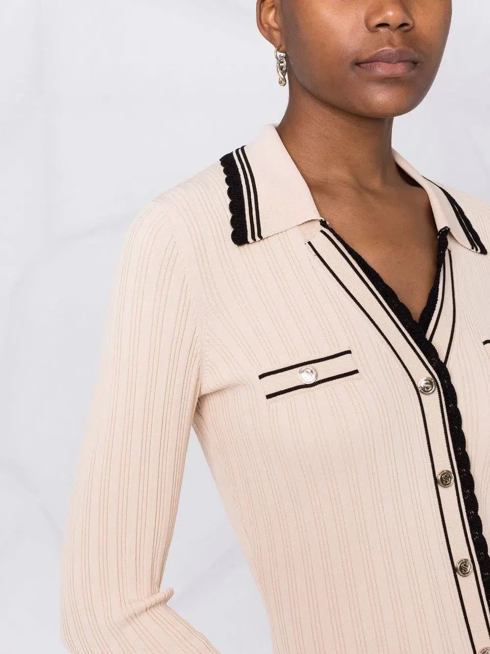 Sandro Alexandrine Ribbed Knit Midi Dress Beige Size 6 AU photo 5