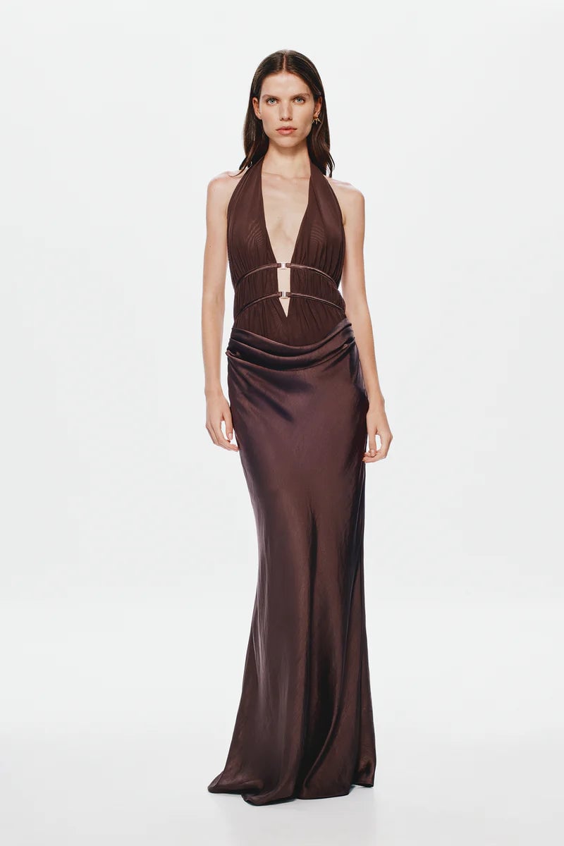 Misha Collection Celine Satin and Mesh Maxi Dress photo 5