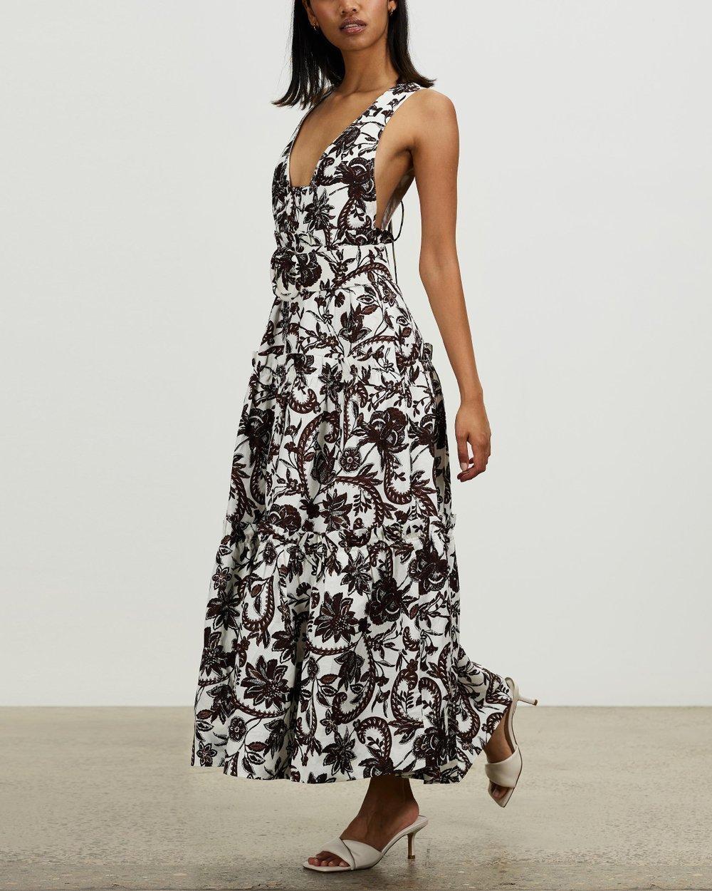 Shona Joy Dahlia Linen Tiered Midi Dress Floral photo 2