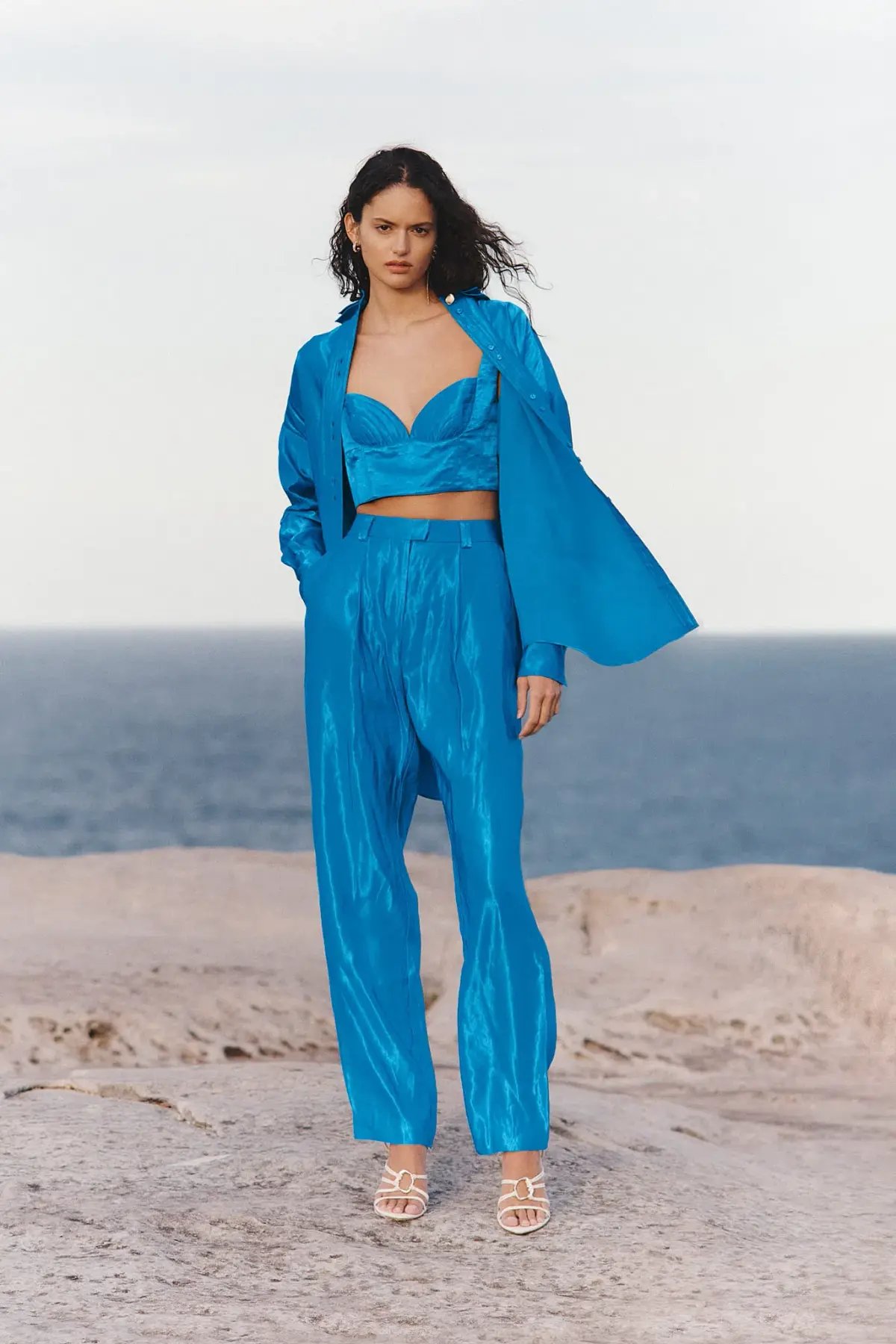 Aje Elation Pleated Bralette & Gracious Pant Set Blue Size 8 photo 3