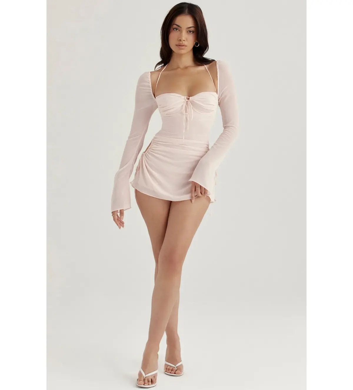 House of CB Baby Chiffon Cutout Halter Mini Dress Pink Quartz Size M photo 3