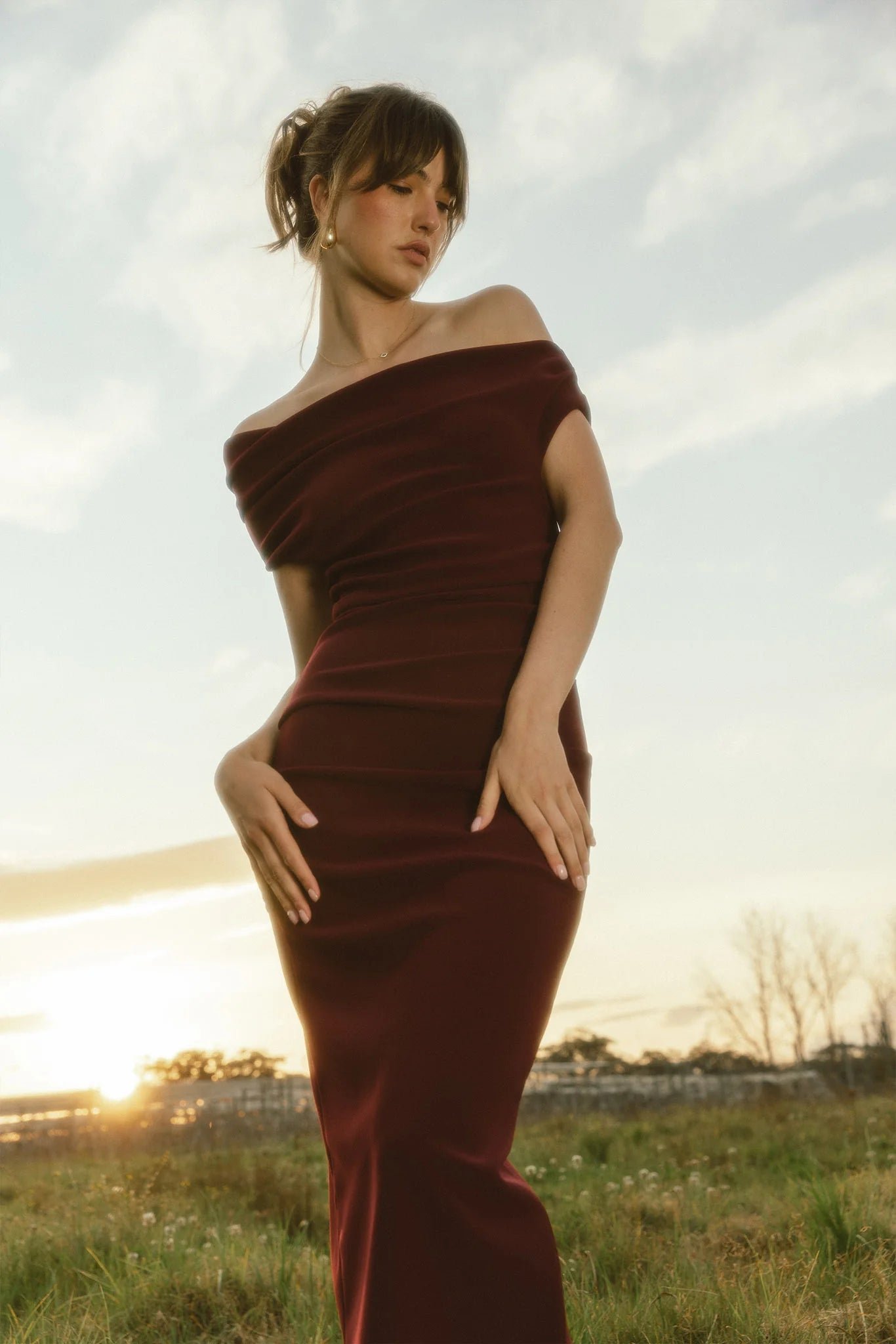 PASDUCHAS EVIE SHOULDER MIDI DRESS - WINE photo 8