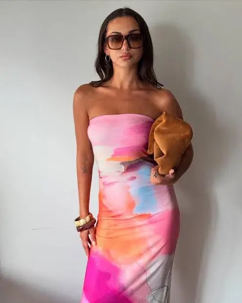 WITH HARPER LU STRAPLESS SLIP MAXI DRESS ABSTRACT ART SIZE XS Aus6-8 photo 7