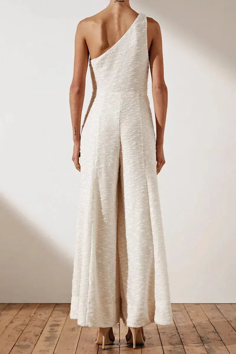 Shona Joy Ortiz Boucle Knit Jumpsuit Cream Size 10 photo 2