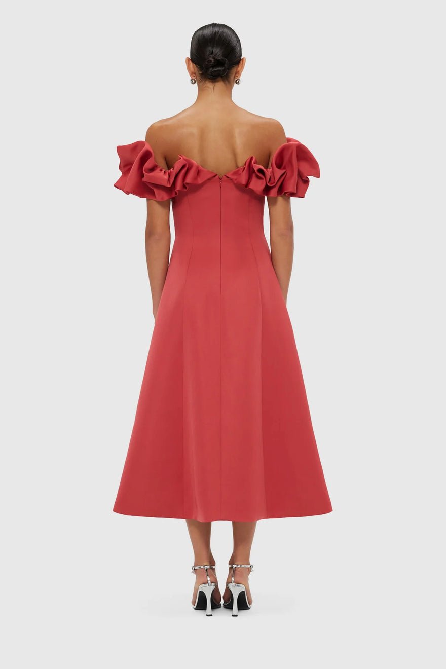 Leo Lin Annie Off Shoulder Frill Midi Dress - Mulberry photo 2