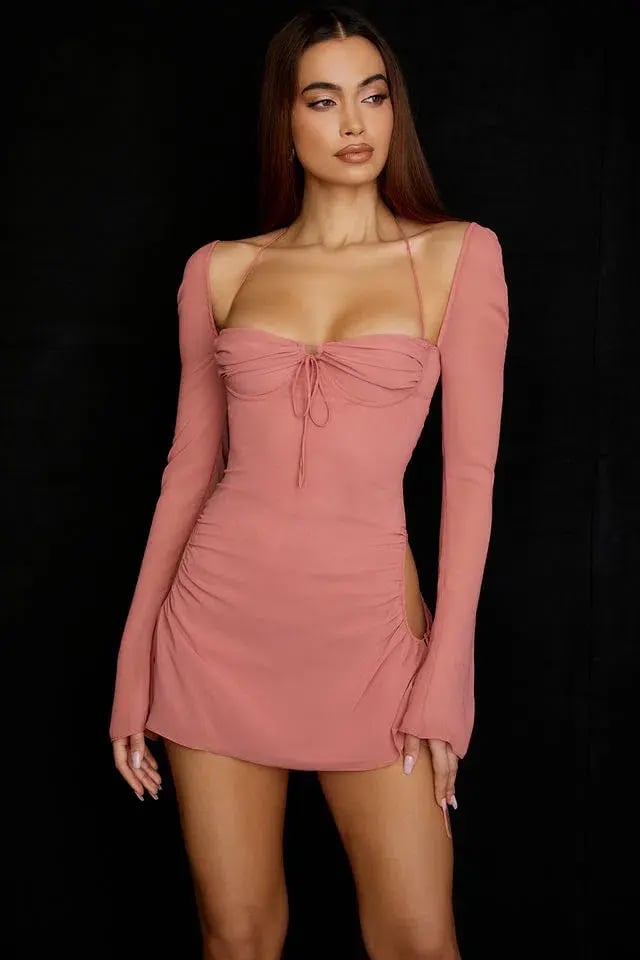 House of CB Baby Chiffon Cutout Halter Mini Dress Pink Size S/AU 8 photo 2