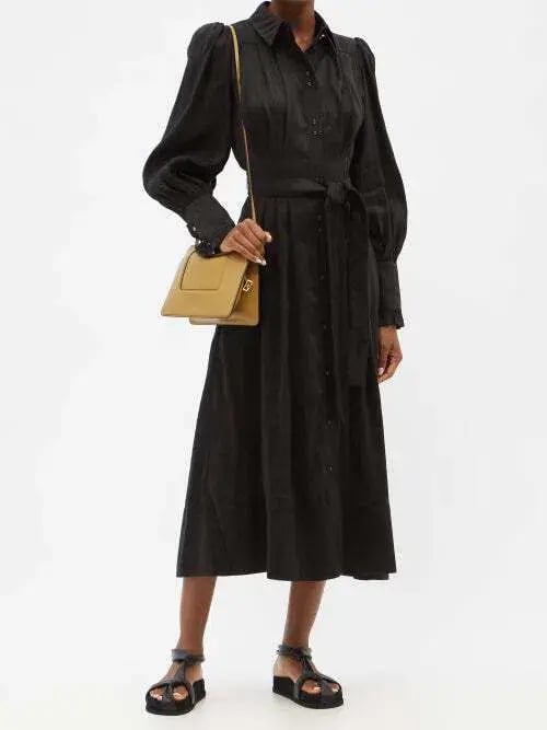 Aje Idealist Linen Blend Midi Dress Black Size 4 photo 3