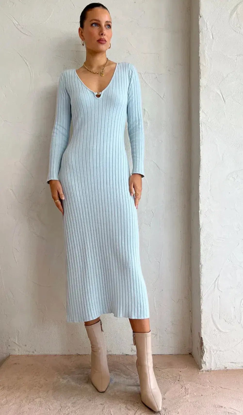 By Nicola Astrology Midi Knit Dress In Ice Blue Size AU 8 photo 3