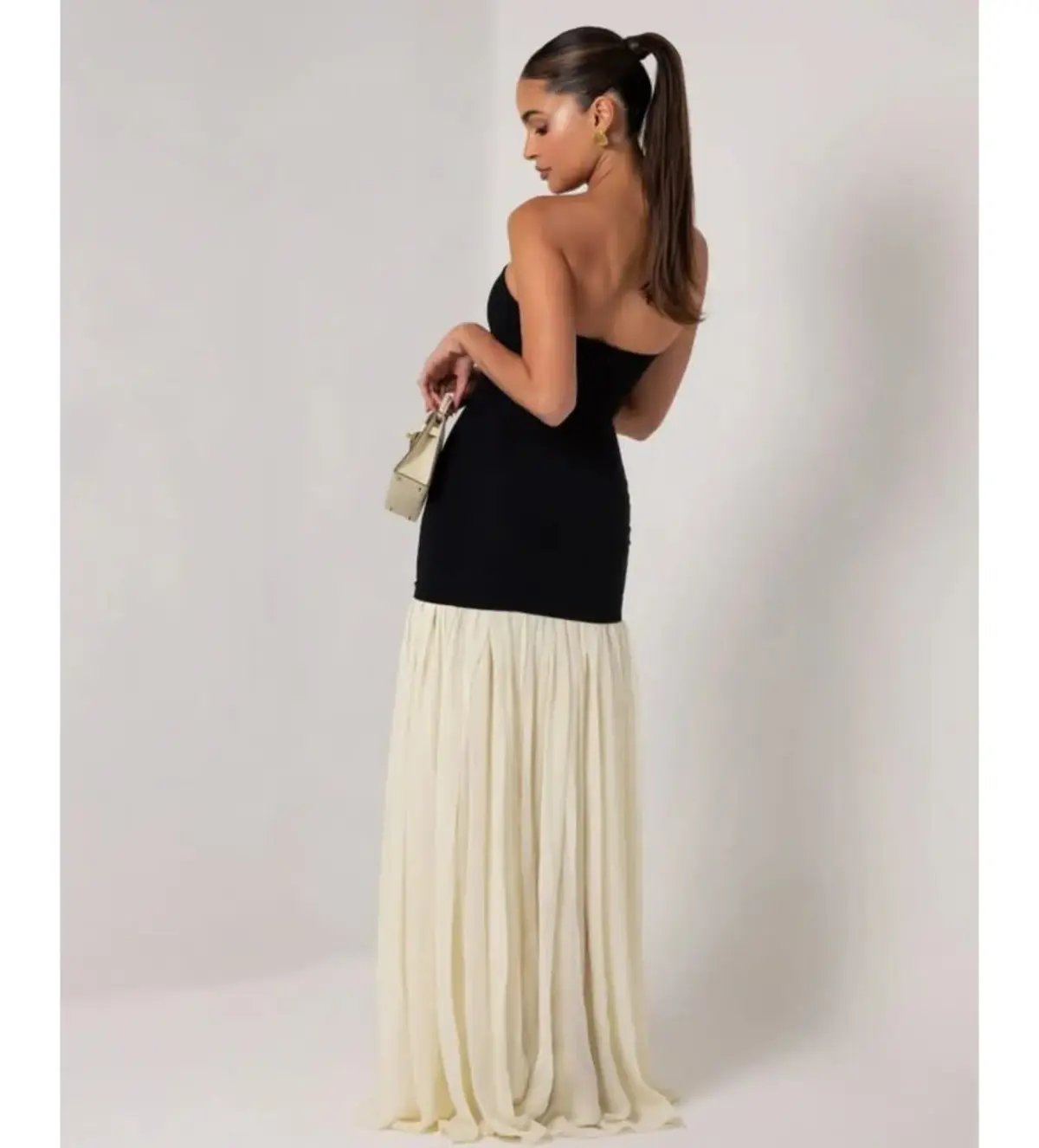 Heiress Beverly Hills Black Strapless Cream Chiffon Maxi Dress Multi Size XXS / AU 4 photo 3
