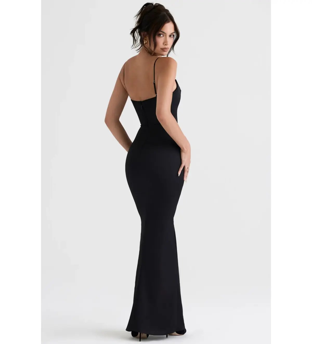 House of CB Olivette Satin Corset Maxi Dress Black Size AU 10 photo 4