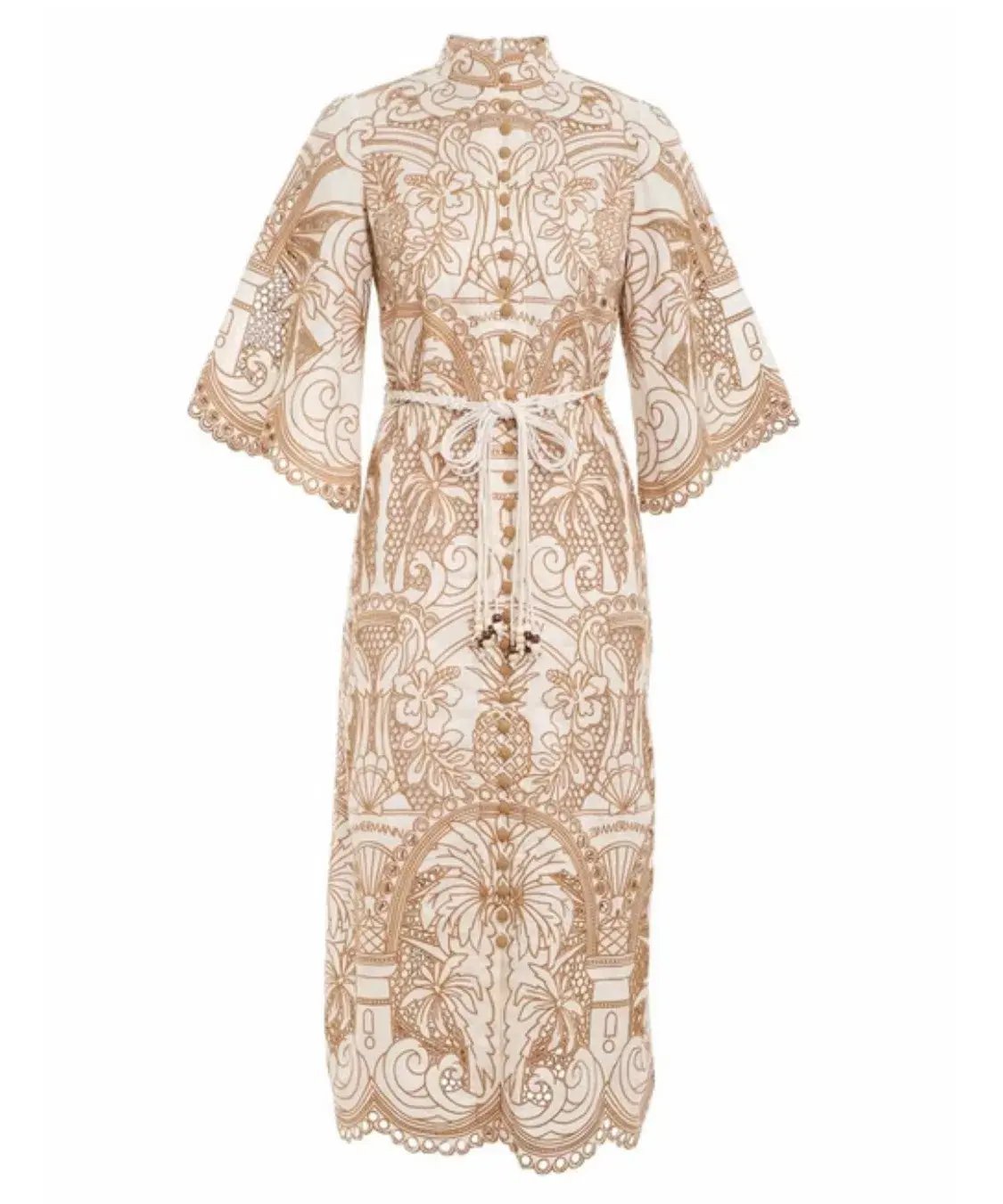 Zimmermann Ginger Embroidered Shirt Dress Ivory/Tan Size 0P/Au 6 photo 4
