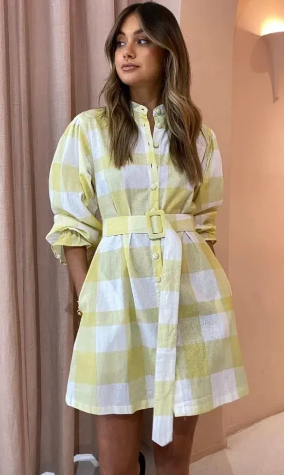 Ambra Maddalena Sammie Smock Dress in Lemon Checkers Print Size 8 photo 4