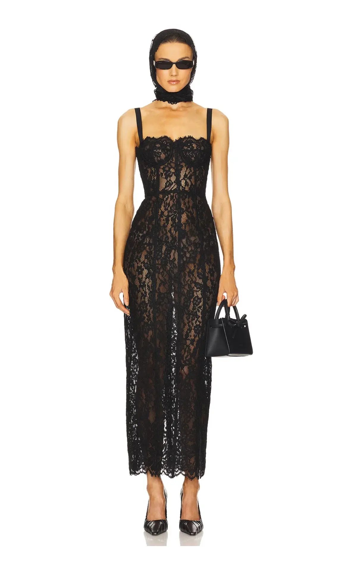Helsa Black Lace Column Dress Black Size 8 photo 2